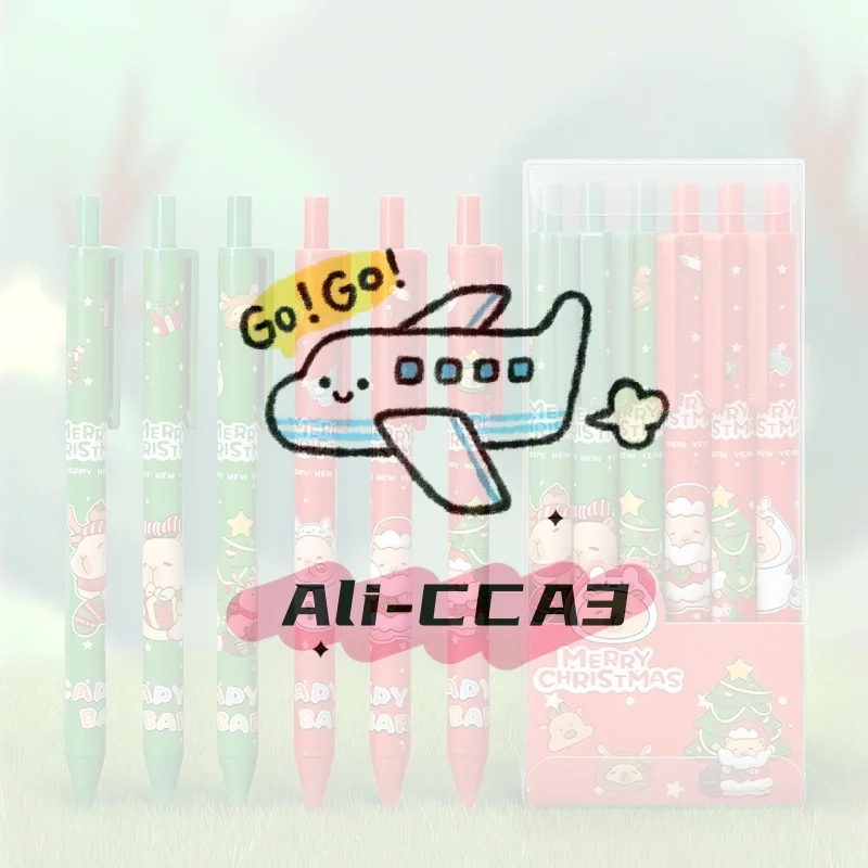 

6 шт./компл., милые рождественские ручки с капибарой, мультяшные ручки Санта-Клауса, снеговика, лося, гелевые ручки, офисные школьные принадлежности, рождественские подарки