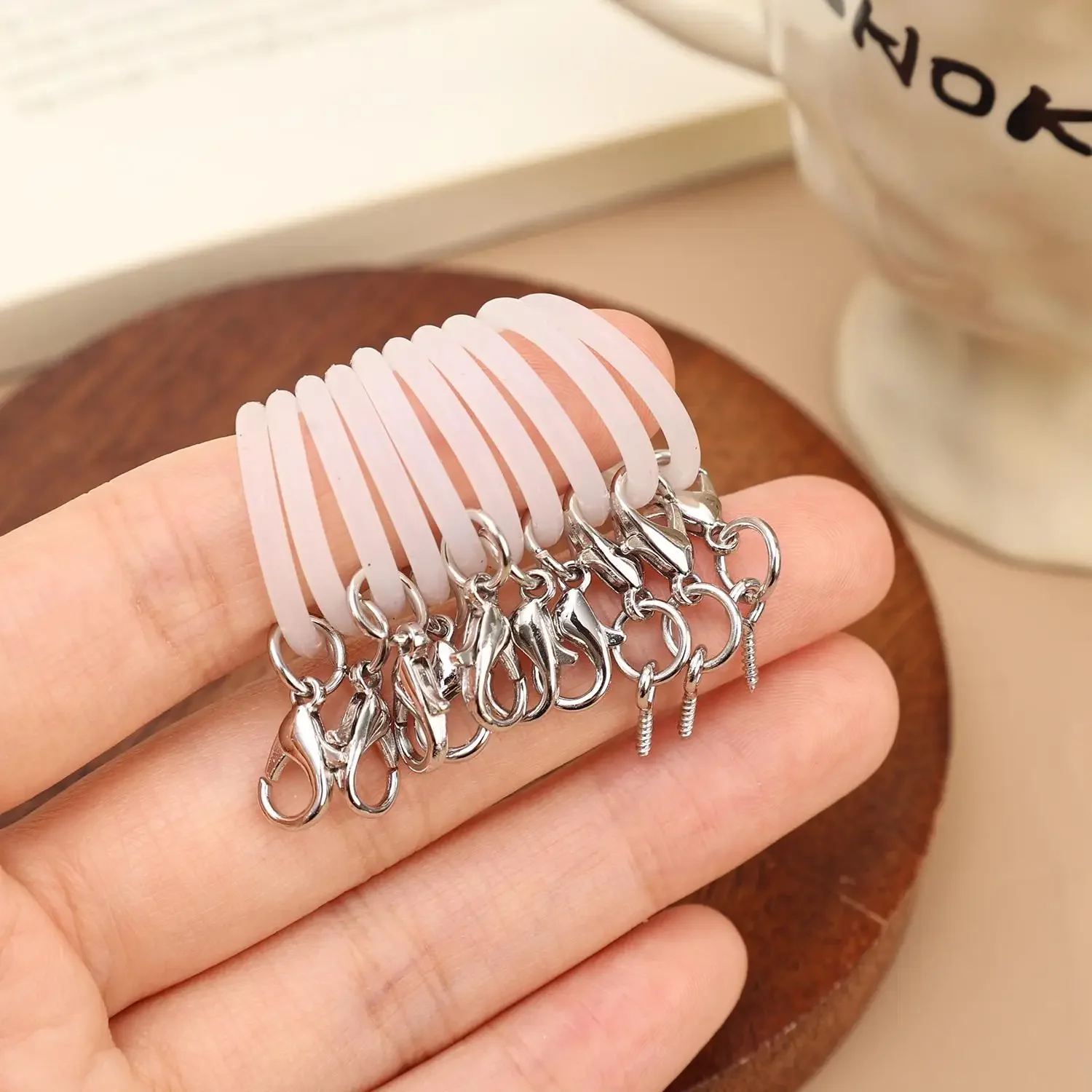 Silikon-O-Ring-Schlüsselanhänger-Verbinder, 10 Stück, transparente elastische O-Ring-Schlaufe mit Karabinerverschluss für Rucksack-Reißverschluss, Taschenanhänger – Detail 7