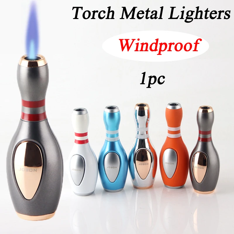 

Bowling Shape Windproof Torch Metal Lighter Jet Blue Flame Refillable Adjustable Unique Lighters For Men & Girl Candles Camping