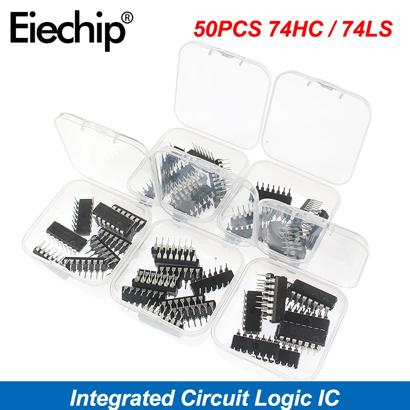 50PCS Integrated Circuit Logic IC 74HC/ 74LS DIP-14  5 values  IC Chip Assortment Box Kit Electronic Component