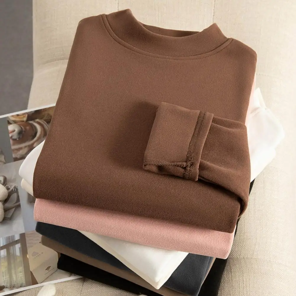 Women Bottoming Tops DE Velvet Self-Heating Thermal Top Half High Collar Long Sleeve Slim Fit Base Layer Shirt