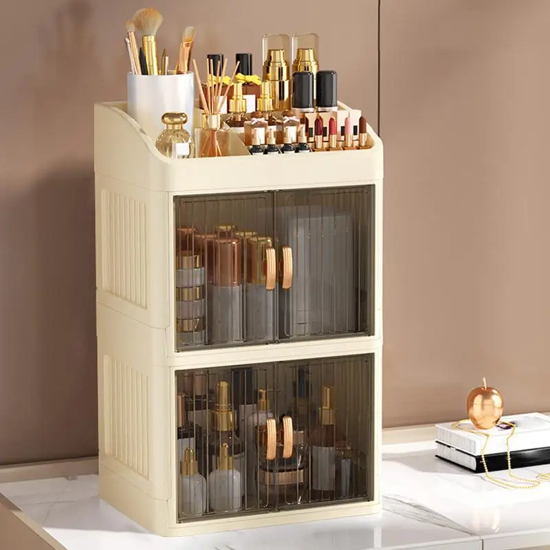 

Cosmetics Storage Box Organizer Box Makeup With 3-layer Cosmetic Supplies Display Large Capacity For Desktop Dresser Bathroom