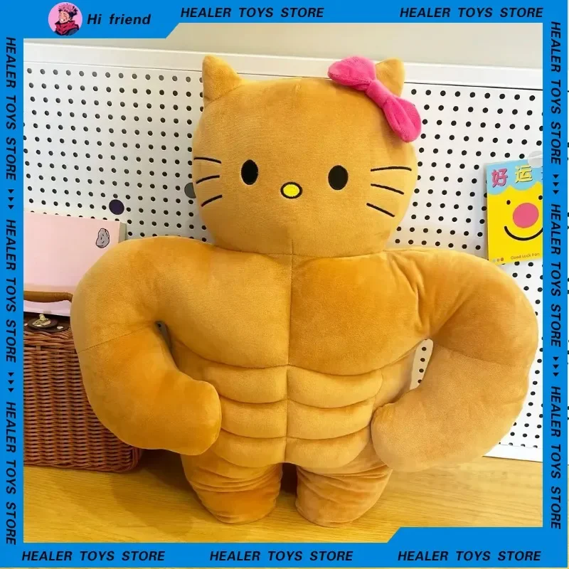 40cm Sanrio Creative Muscle Hello Kitty Plush Cute Funny Sleeping Dormitory Cotton Doll Pillow Home Ornaments Christmas Gift Toy