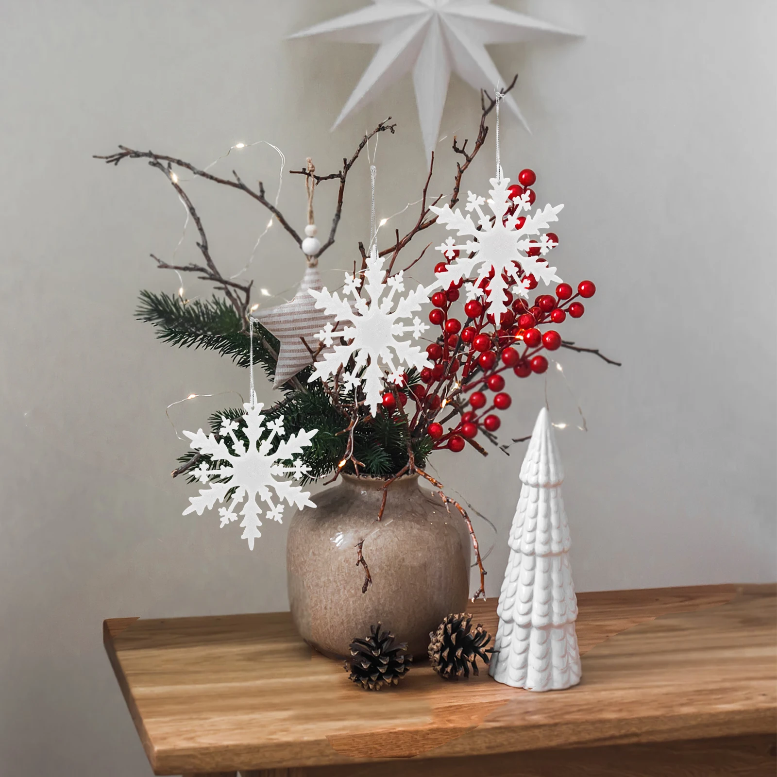 

12Pcs Plastic White Snowflake Hanging Decorations Christmas Tree Ornaments Winter Snowflake Decorations for Crafts