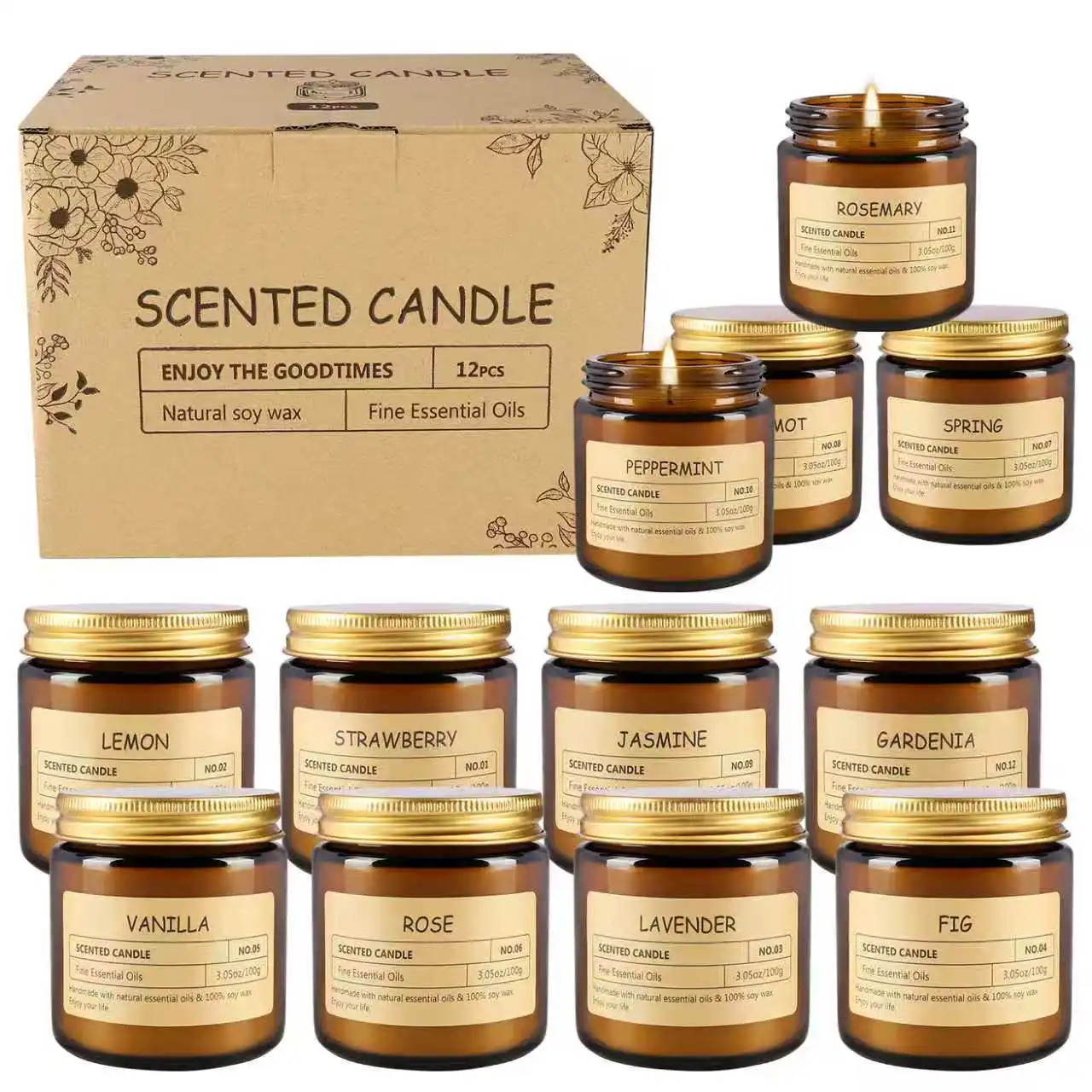 12 Scented Candles (6.4 cm × 6 cm) - 3.5 oz Scented Candles. A Delicate Gift Box Set, Made with Soy Wax and Essential Oils. It Is an Ideal Gift for Women, Teachers, Mothers, Family Members, Friends an