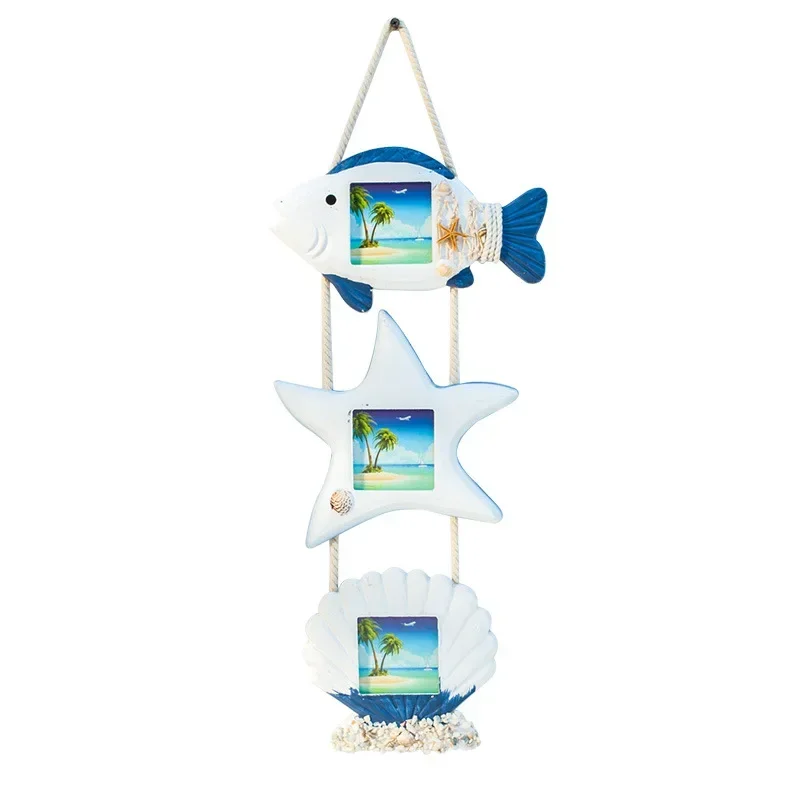 A Mediterranean Style Ocean Triple Wall Hanging Wooden Photo Frame Creative Wall Decoration Photo Wall Partner Picture Frames