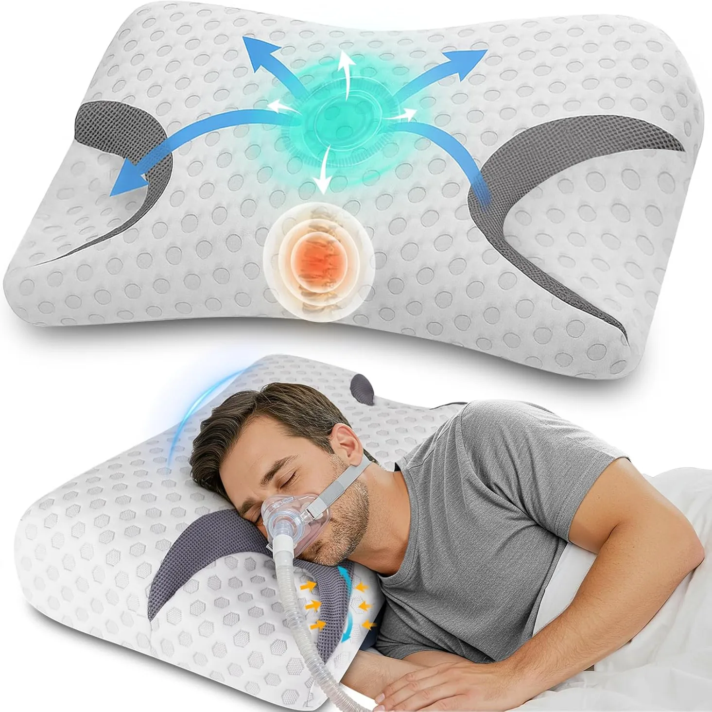 

Comfort Memory Foam CPAP Pillow with Reduces Face Mask Pressure & Air Leaks Knitted Head & Neck Rests for Bed Sleeping