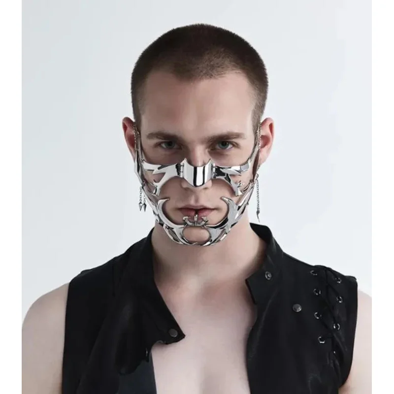 2023 CyberPunk Mask Liquid Irregular Silver Color Hollow Titanium Steel Punk Cool Facial Accessories For Women Men Party Jewelry