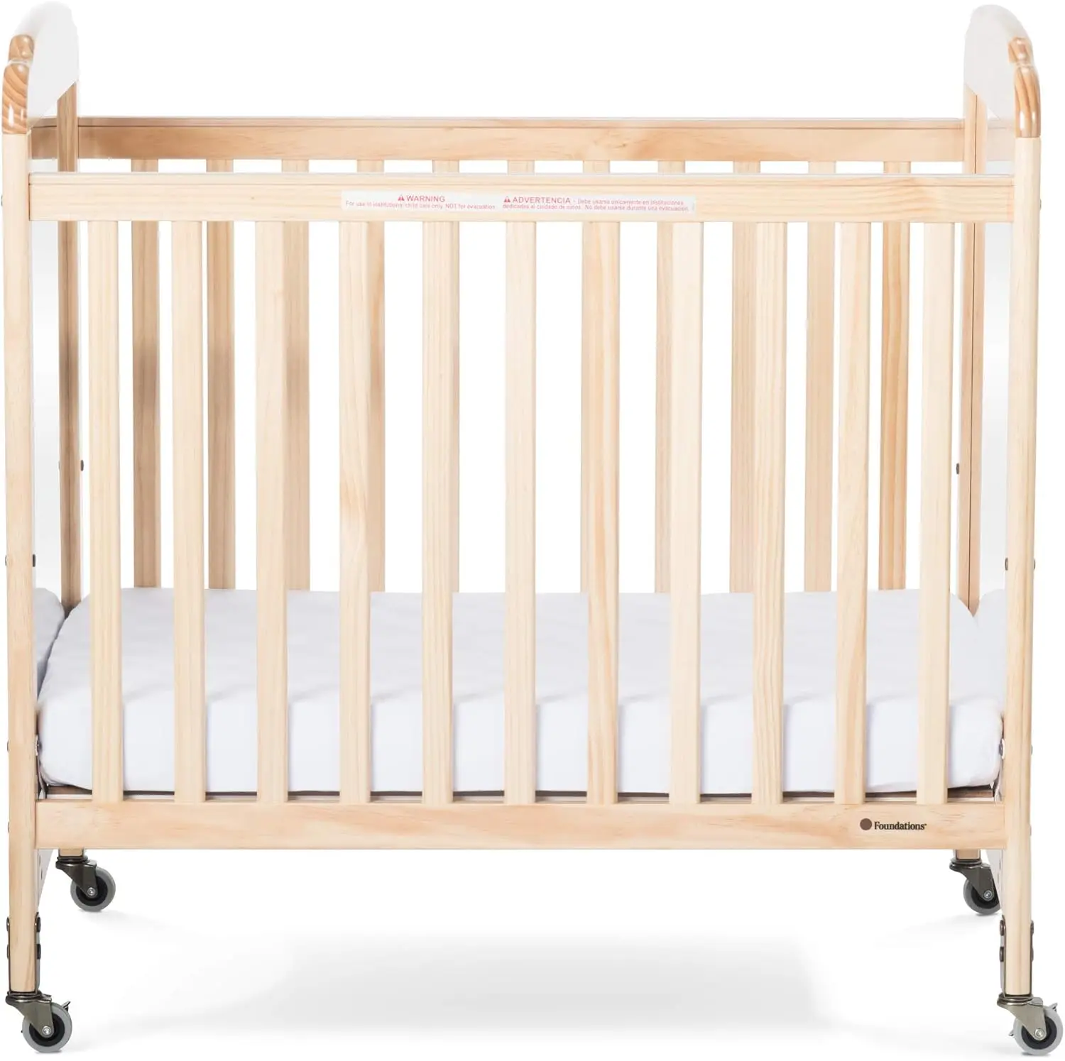 Foundations Serenity Compact Daycare Crib, Fixed Side, Features Mirrorview End Panels and Slatted Side Panels, Durable Wood Cons