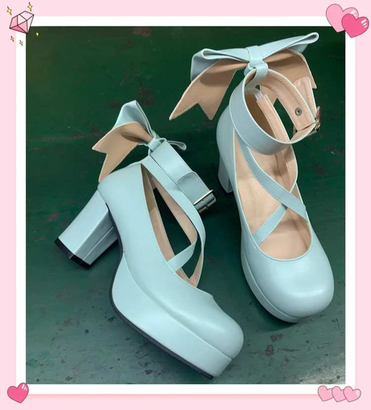 Japanese Round Toe Cute Bow Princess Cosplay Lolita Girls Women's Clothing Gift High Heels Shoes