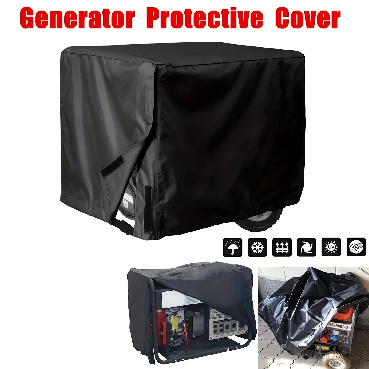 1pc Waterproof Universal Generator Cover For Most Generators 5500-15000 Watt, Black, 96.52x71.12x76.2cm