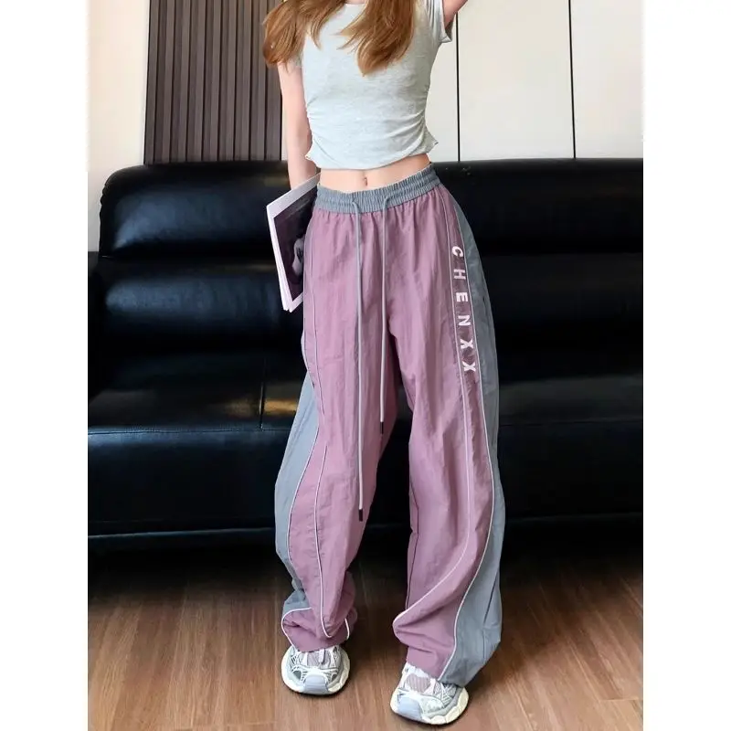 

Oversize Pockets Tech Fashion Trousers American Women Cargo Pants Vintage Street Clothes Baggy Wide Leg Sweatpants Drawstring