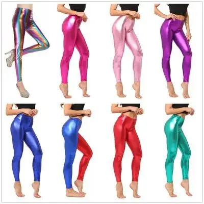 Ladies Silver Metallic Shiny Laser Leather Leggings Women Ca Autumn 2024 Fashion Ladies High Waist Slim Fit Pants