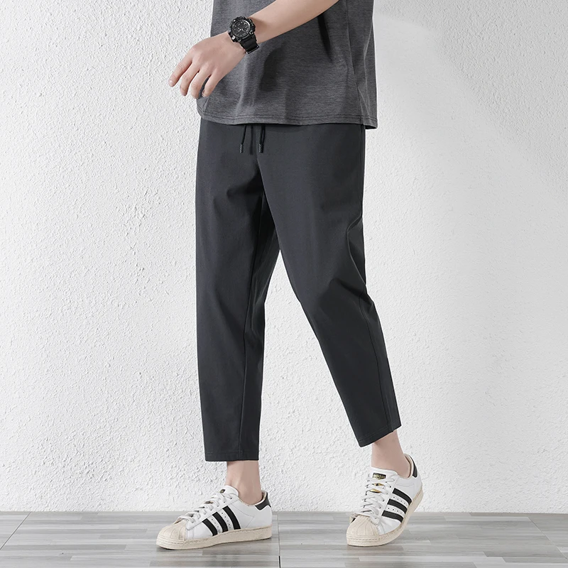 Elegant Fashion Harajuku Slim Fit Ropa Hombre Loose Sport All Match Casual Pants Solid Pockets Thin Style Straight Leg Pants