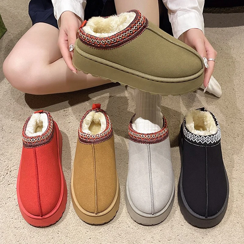 Women's Faux Leather Suede Snow Boots Multi-color Embroidered Warm Plush Winter Boots Big Size Casual Warm Ankle Boots