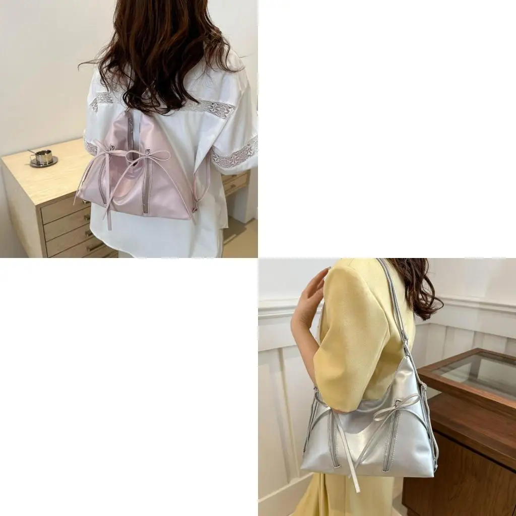 

D46D Large Capacity PU Leather Shoulder Handbag Sweet Bowknot Backpack for Daily Use