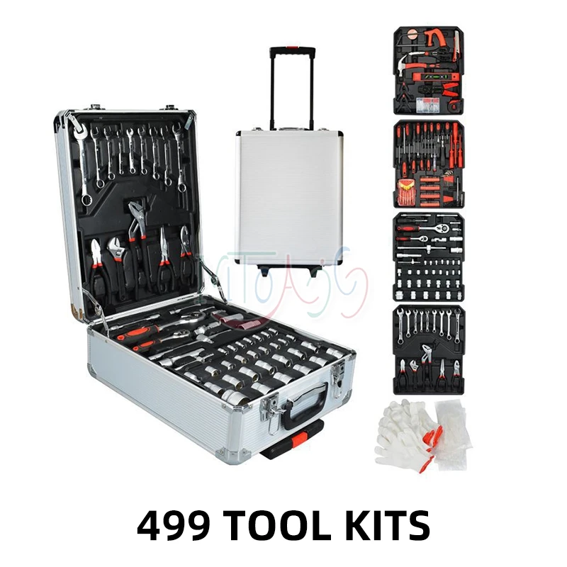 Professional 499pcs Car Repair Tool Kit Automobile Toolbox Combination Complete Multi-function Tool Set Draggable Auto Toolbox