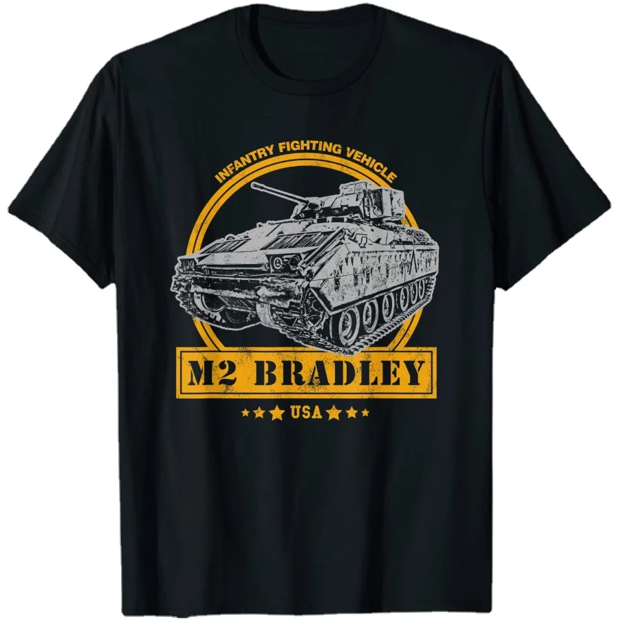 Bradley Infantry Fighting Vehicle World War II Tank Printed Summer Cotton O-neck T-shirt.