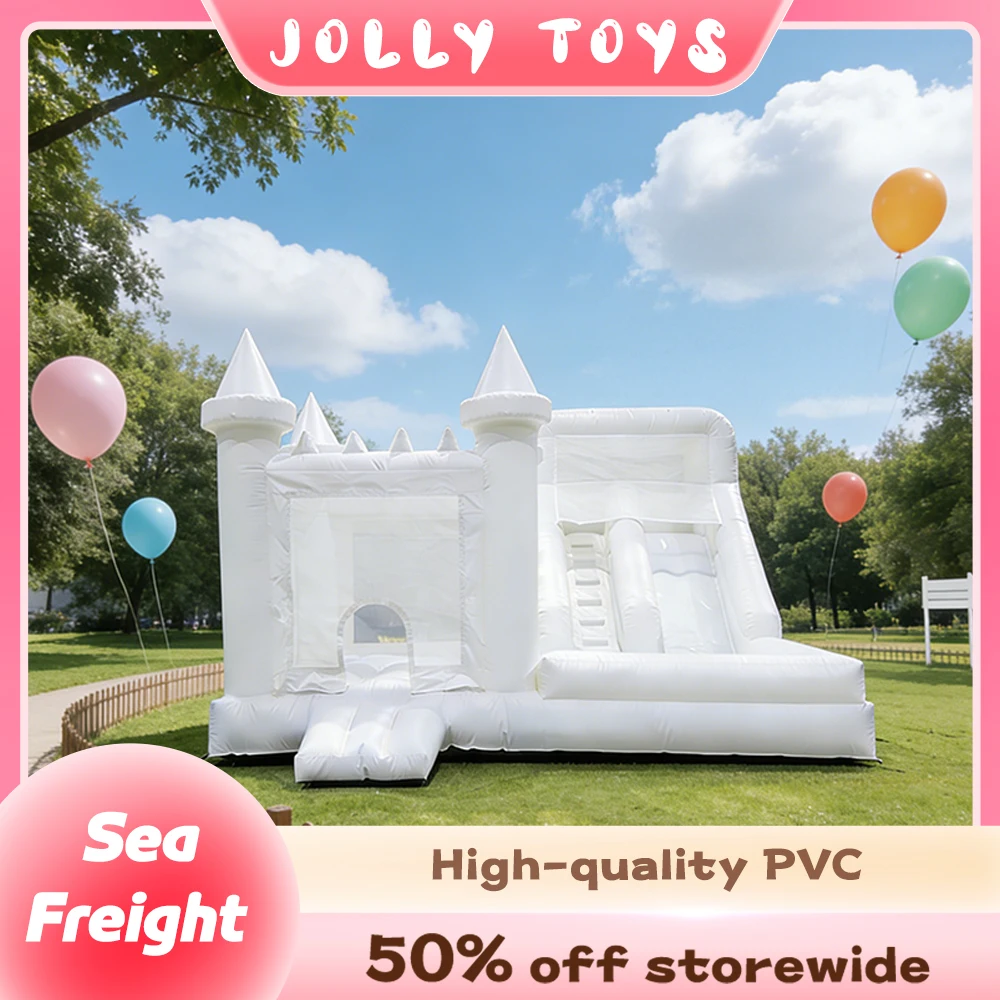 Castelo de salto inflável interno e externo, conjunto com ventilador incluído, castelo inflável branco perfeito para festa infantil