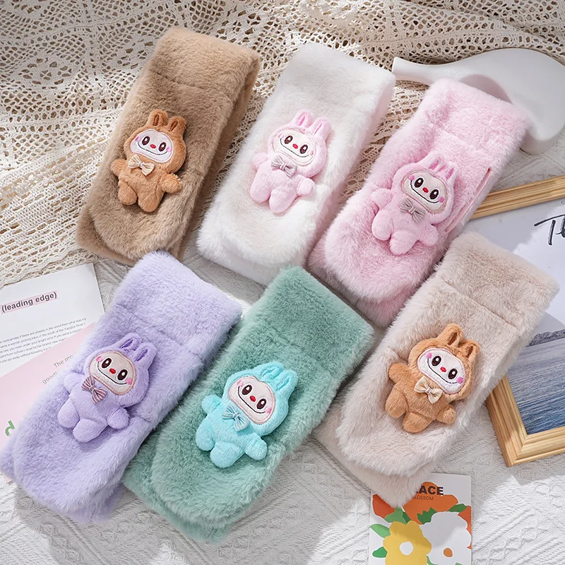 2024 New Labubu Children's Scarf Kawaii Plush Soft Girls Anime Plushie Winter Warm Thickened Kids Scarves Neckerchief Gift