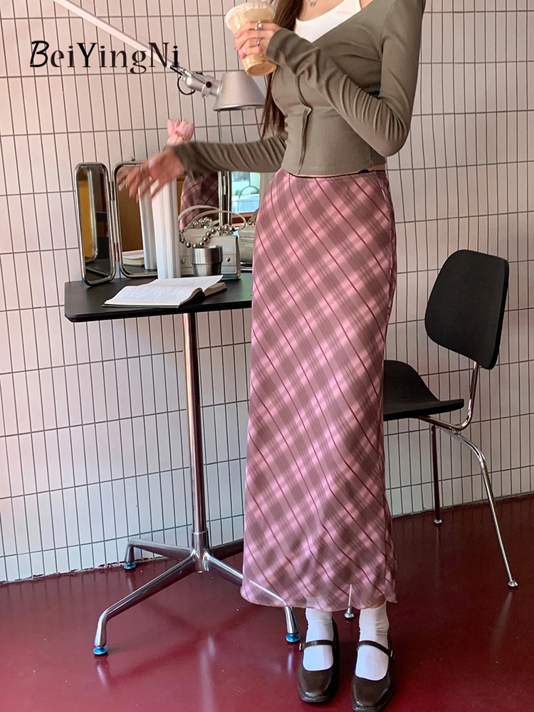 Beiyingni Árad vmiből Födémgerenda évjárat midi skirts számára Nők Pléd Akaszkodik Csekély Alkalmazkodó m derékon Y2K stv Szoknya lányok Pink Andalító Elegancia faldas