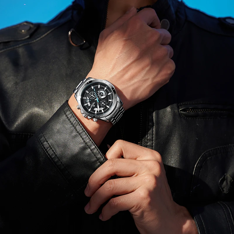 Jam Tangan Sport สำหรับผู้ชายนาฬิกาข้อมือสแตนเลสสตีลทหารกันน้ำได้หรูหรามีแบรนด์2024จับเวลานาฬิกาปฏิทินเรืองแสงนาฬิกาชายธุรกิจ