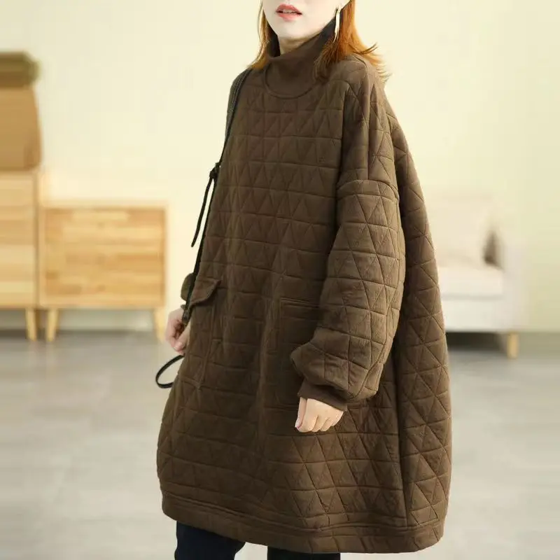 

Faionable Thiened Cotton Dr Autumn Sle High Collar Korean Version Long Sve Mid-Length Straight Cut Winter Coat