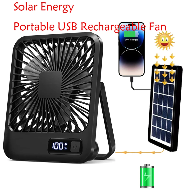 

USB Electric Fan With Solar Energy 1000mah Wireless Outdoors Portable Air Circulator Fan Desktop Wall Ceiling Air Cooling Cooler