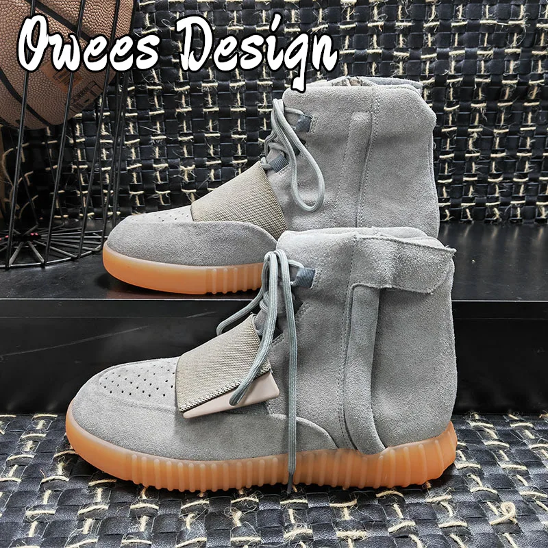 

Owees Design Cow Suede Sneakers Autumn and Winter Daddy Shoes Round Head High Top Shoes Men Casual Shoes Fashion Ankle Boots Men