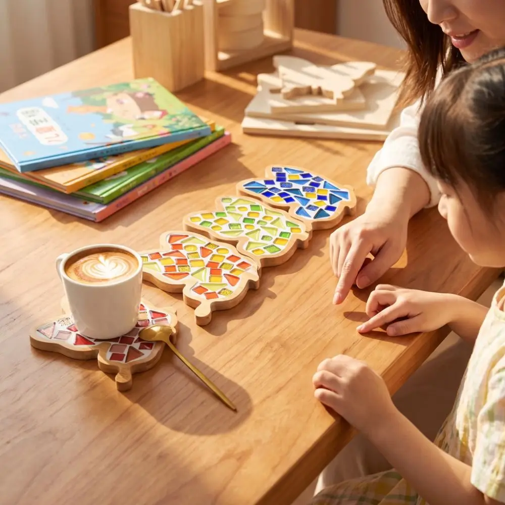Mixed Color DIY Mosaic Coaster Glass Mosaic Bamboo Coaster Making Kit Heat-resistant Non-Slip Handmade Drinkware Tray