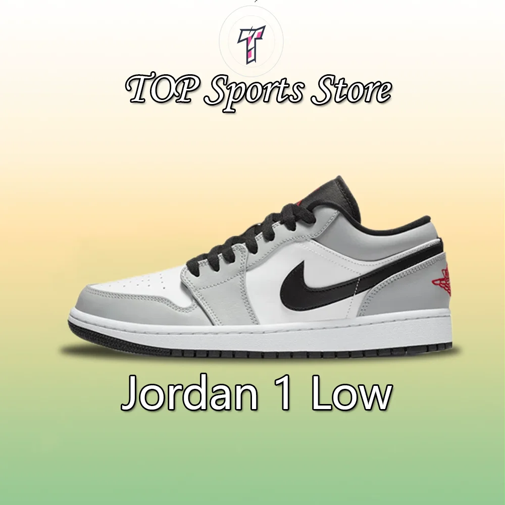 NIKE Air Jordan 1” Light Smoke Grey หนังสังเคราะห์ กันลื่น ทนต่อการสึกหรอ Low Top รองเท้าบาสเก็ตบอล Retro Men's Smoke Grey