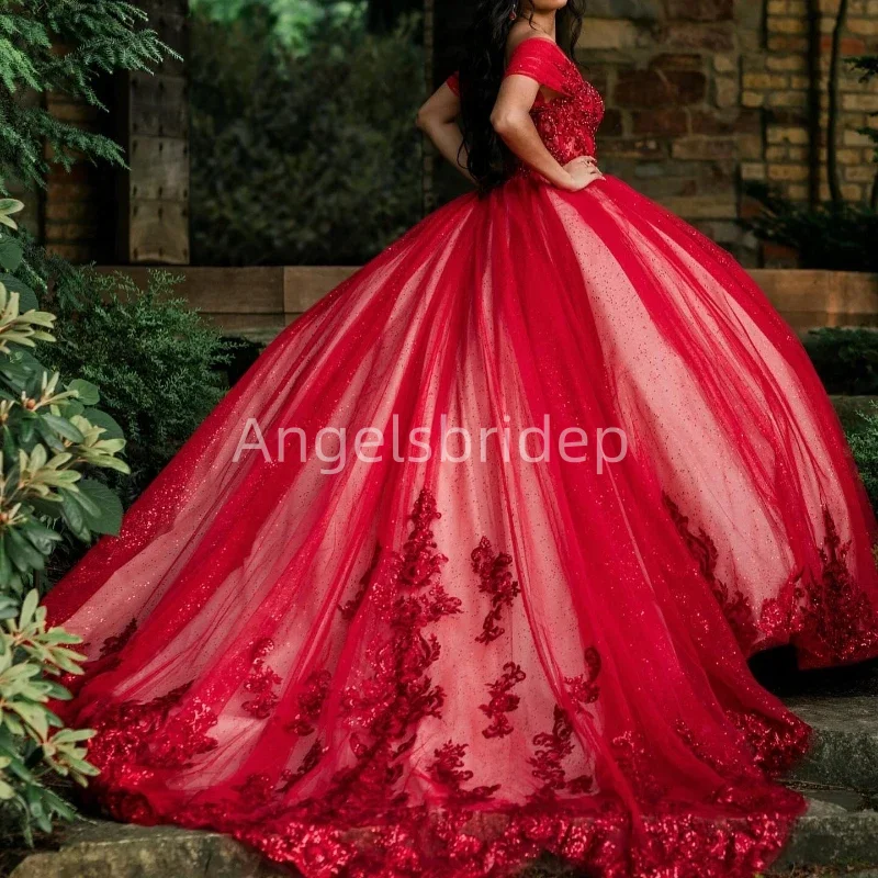 Angelsbride gaun pesta Off Shoulder putri Quinnceanera gaun pesta ulang tahun applique gaun pesta Vestidos De 15 Anos