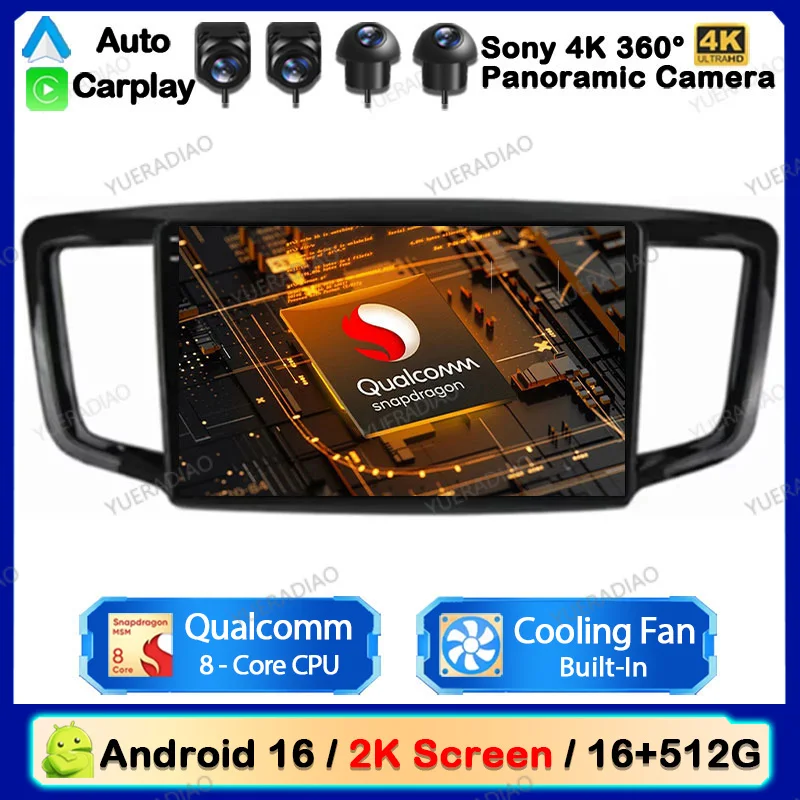 Android 16 Carplay Auto Für Honda Odyssey 5 RC 2013 - 2019 Autoradio Multimedia Stereo Videoplayer NAVI GPS 4G WIFI QLED DSP BT
