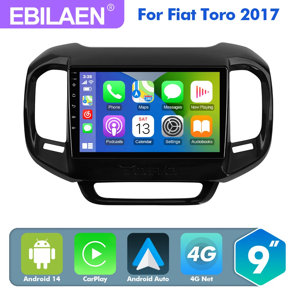 

EBILAEN 9" Android 14 radio For FIAT Toro 2017-2021 GPS Multimedia Player Carplay Android auto radio Stereo DSP camera LTE QLED