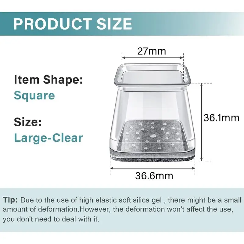 16Pcs Square Chair Leg Floor Protector Pads, Non-Slip Anti-Scratch Furniture Feet Cushions, Noise Reduction Floor Protection