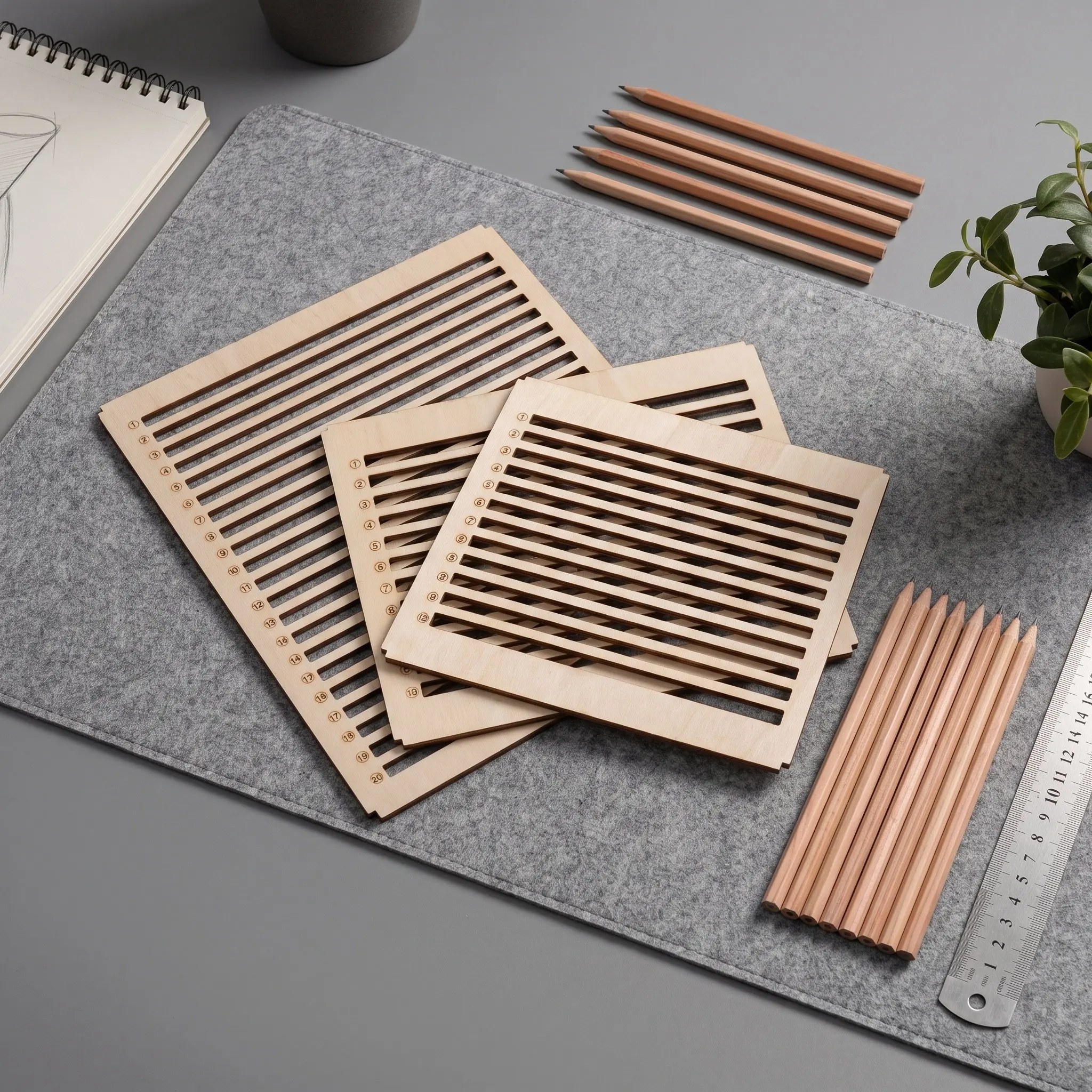 1 Set Pencil Jig for Laser Engraving 10/20 Slot Wooden Pen Holder Multi functional Desk Organizer Rustic Art Drawing Storage
