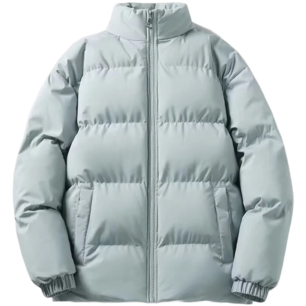 Men Down Cotton Wadded Jacket Warm Thickened Outerwear Short Coat with Stand Collar and Long Sleeves for Multi Season