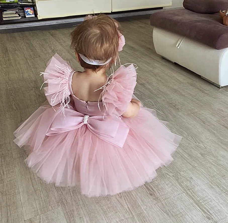 

Toddler Baby Girls Dress Bow Baptism Dress for Girls 1 Yrs Birthday Party Wedding Beading Dress Formal Occasion Tutu Fluffy Gown