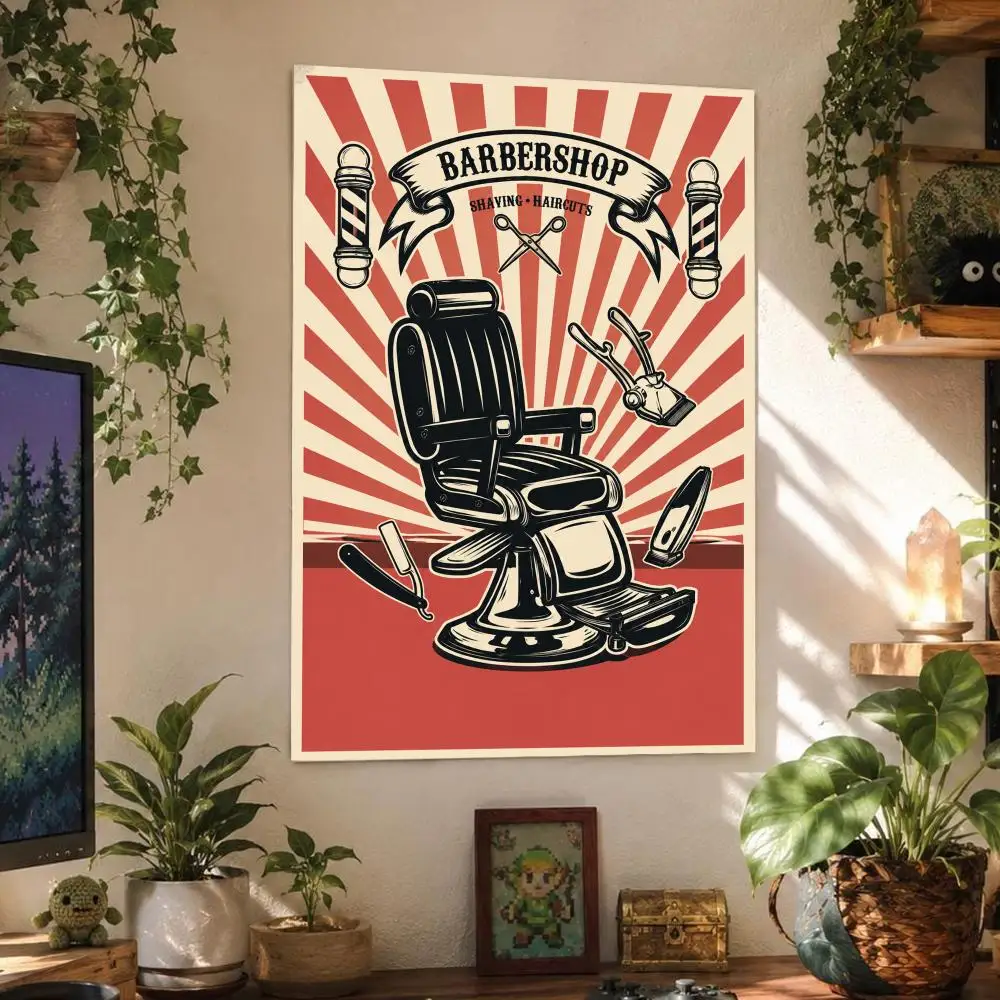 Art Classic Barber Shop Poster Wall Art Poster Waterproof PP Print Peel And Stick Removable Self Adhesive Home Decor