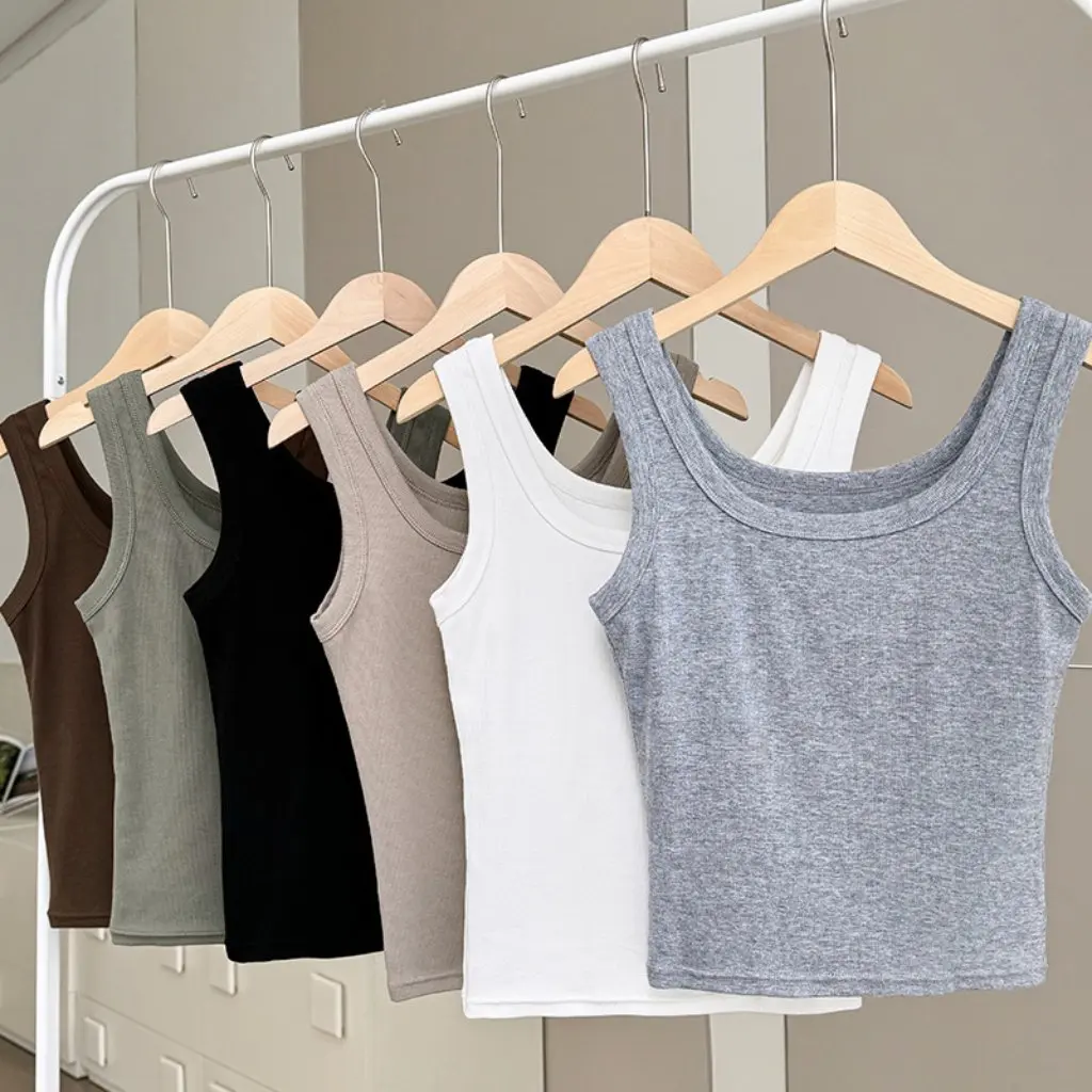 

Grey Camisole Women's Slim-fit Sleeveless Top Wide Shoulder Strap Inner Outer Wear New Summer Fashion Threaded Vest