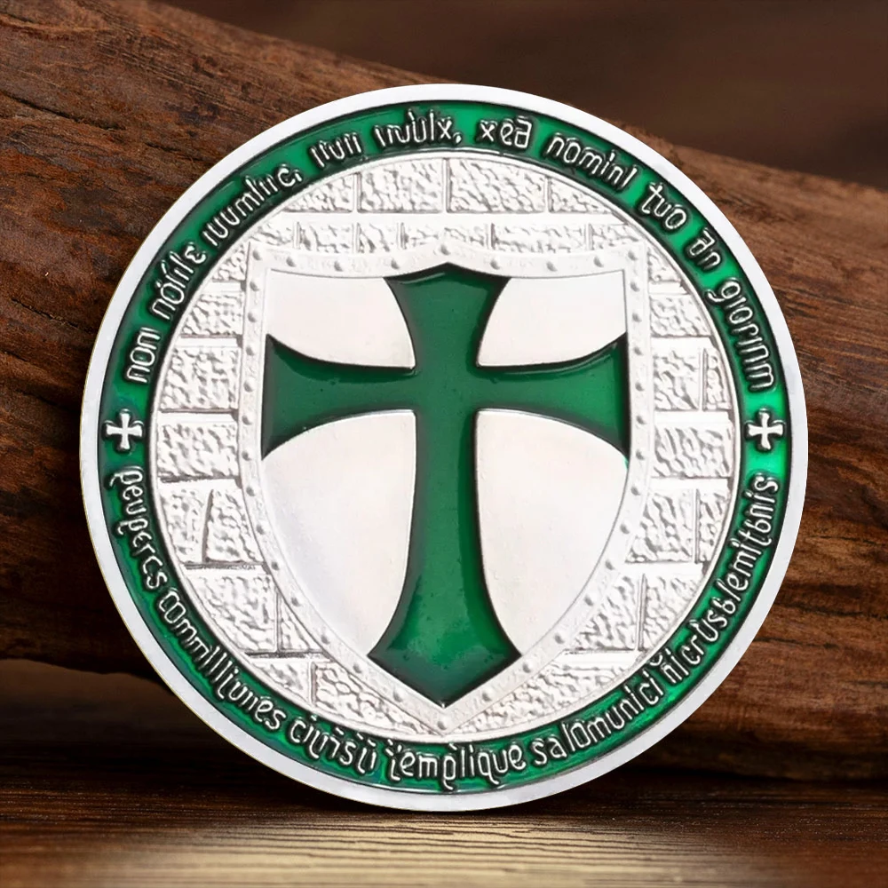 Green Knight Templar Souvenir Coins Silvery Plated Knight Commemorative Coin Collectible Gift Home Decoration