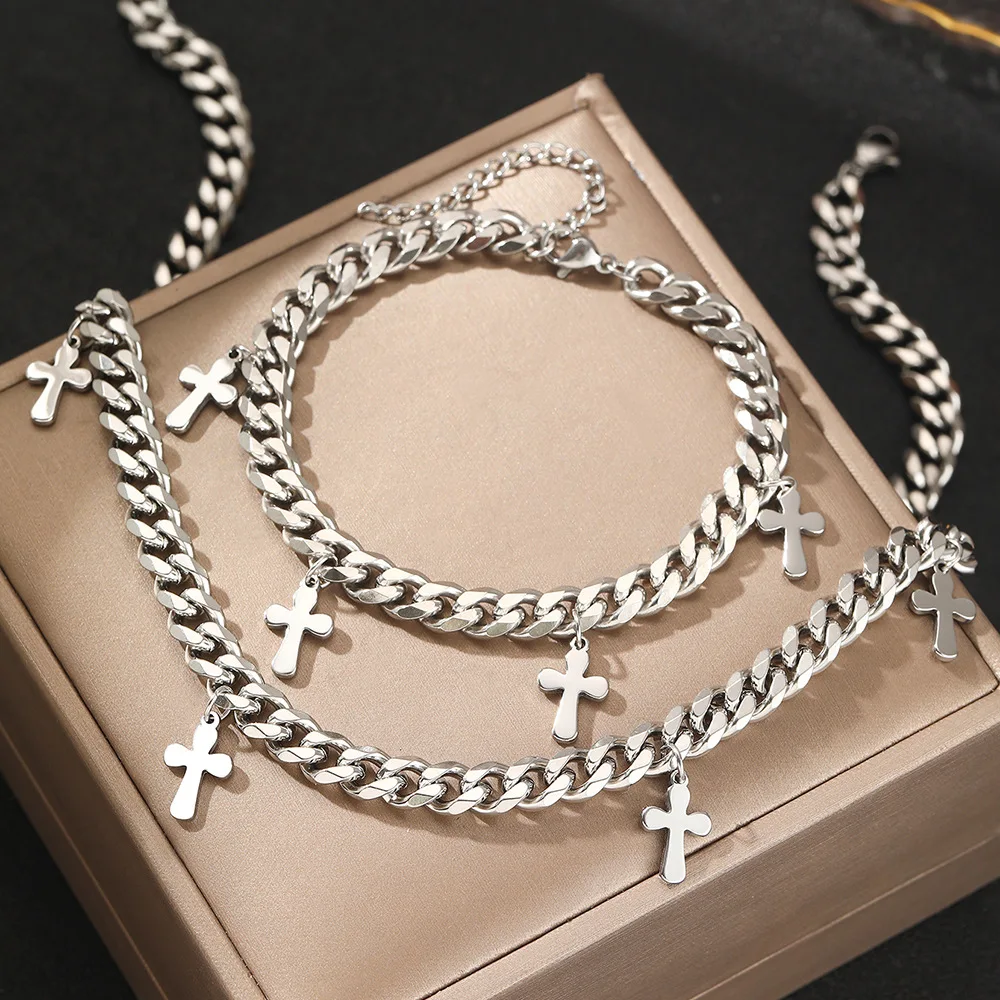 تصميم جديد للزوجين سلسلة كوبية متقاطعة Ins الهيب هوب سلسلة الترقوة متعددة الاستخدامات للرجال والنساء