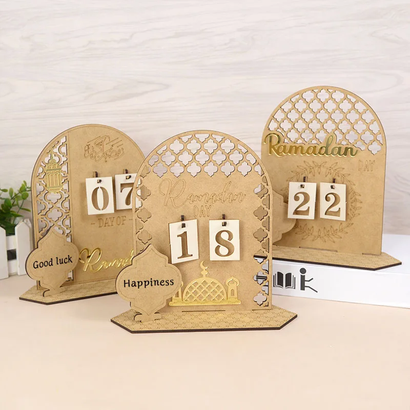 

2023 Ramadan Countdown Calendar DIY Eid Mubarak Wooden Calendar Ornament Islamic Muslim Festival Party Home Decoration Kids Gift