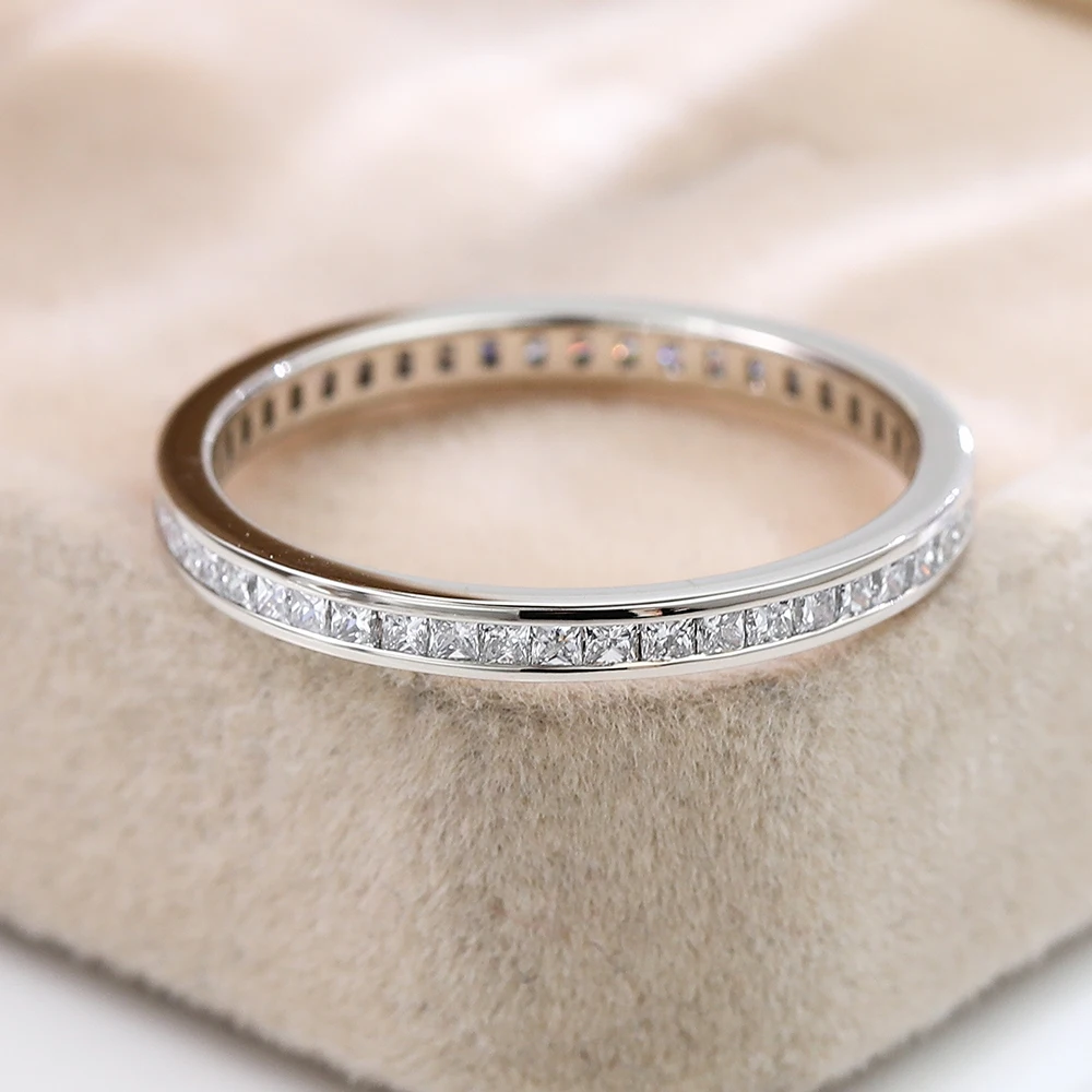 

Provence custom solid K gold wedding band princess cut lab diamond full eternity band stackable engagement ring party jewelry