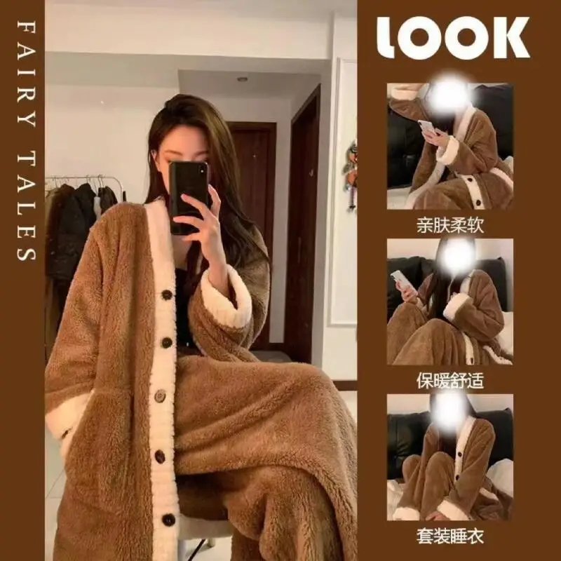 

Длинные халаты для девочек, ночные рубашки, пижамные комплекты, домашняя одежда, одежда для сна, домашняя одежда, зимняя утолщенная домашняя одежда из кораллового флиса, женский костюм