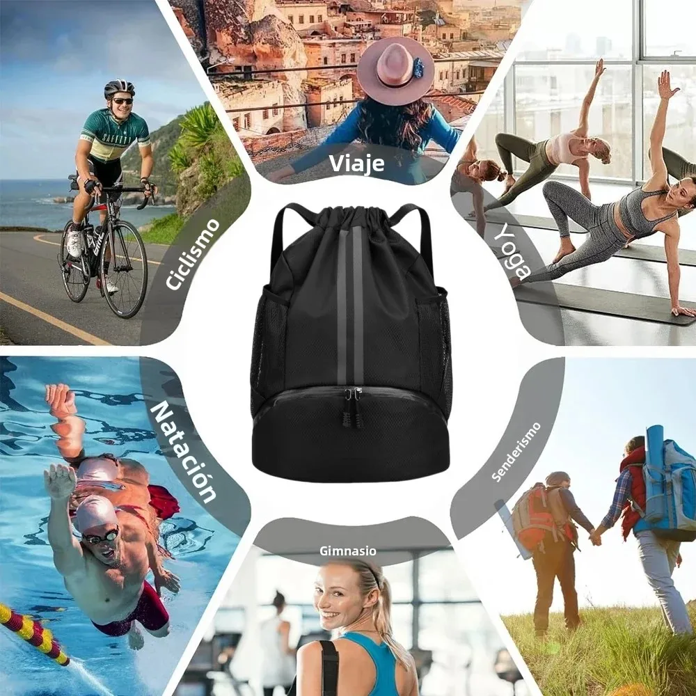 Mochila deportiva con cordón, bolsa de gimnasio ligera con compartimento para zapatos y separación de ropa húmeda y seca, para baloncesto, fútbol, ​​natación, yoga