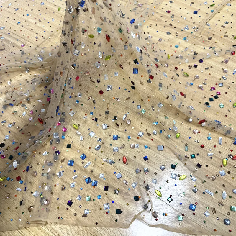 

Colored Ironed Diamond See Through Fabric for Wedding Dress Mesh Design Fashion Cloth Handmade DIY By The Meter Sewing Material