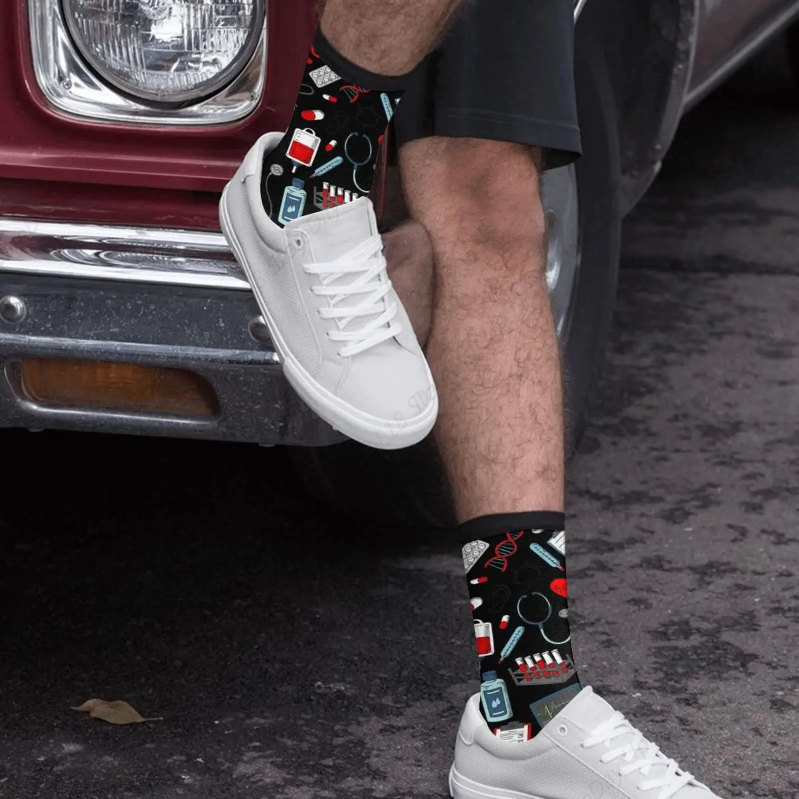 Medical Supplies Doctor Stethoscope Pills Microscope Heart Dna Novelty Fun Crew Socks Comfortable Men\'S And Women\'S Socks