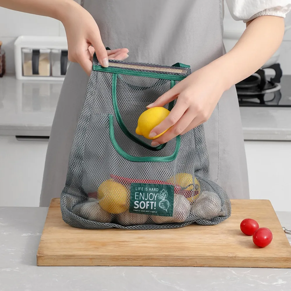 Cesta de compras organizadora, bolsa de verduras, ecológica, de gran capacidad, red de malla, almacenamiento, cocina, bolso reutilizable montado en la pared