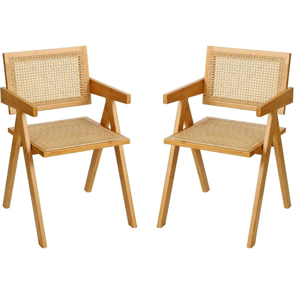 

Dining Chairs Set of 2, Modern Mid Century Accent Chairs, Comfy Armchairs, Outdoor Rattan Chairs with Armrest for Bedroom
